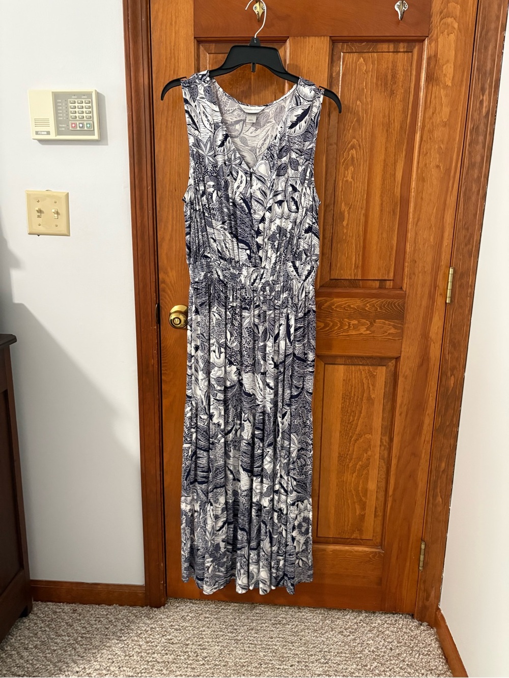 Christopher & Banks Navy and White Sleeveless V-Neck Maxi Dress